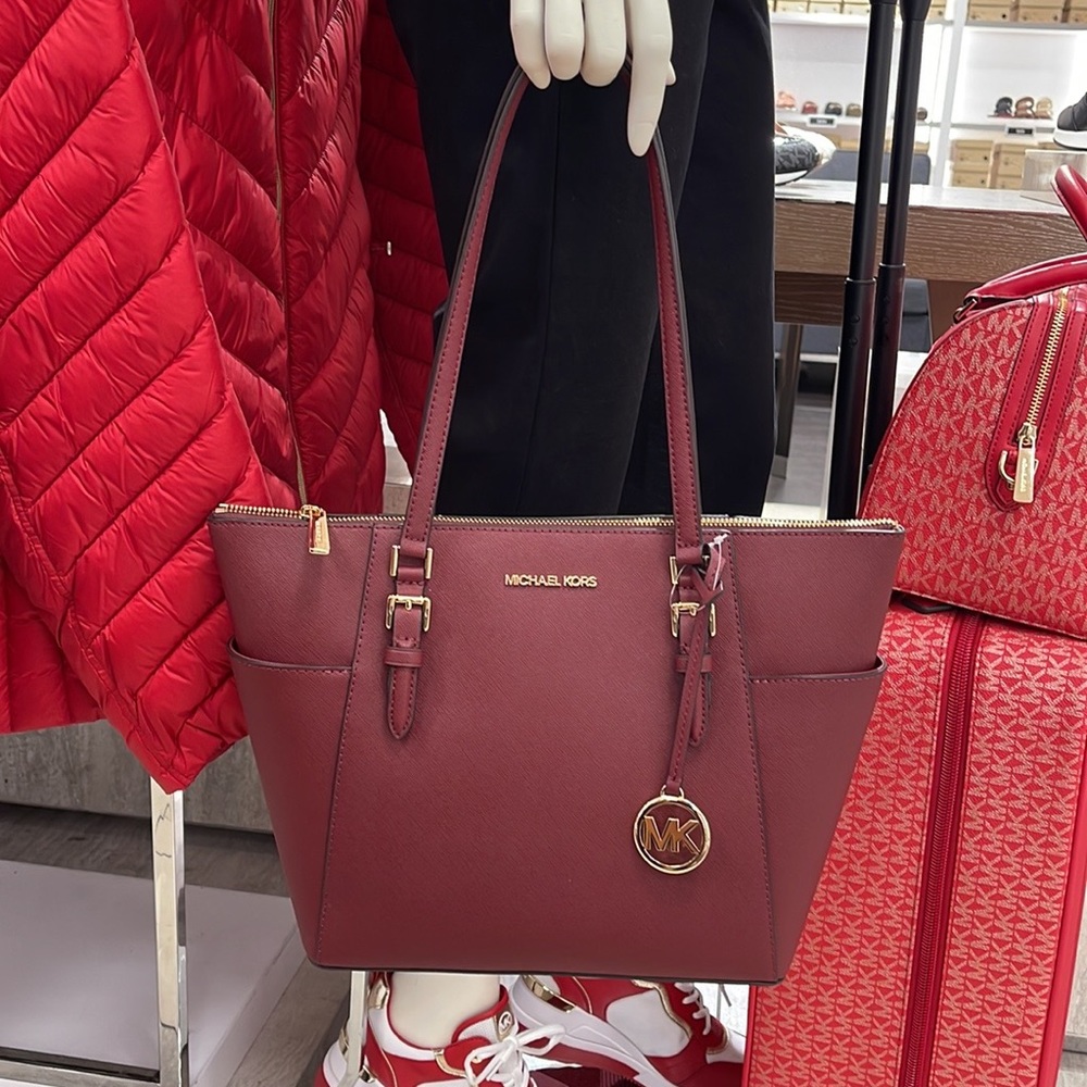 MICHAEL KORS Charlotte Large Leather Top-Zip Tote Dark Cherry NWT - Picture 3 of 16